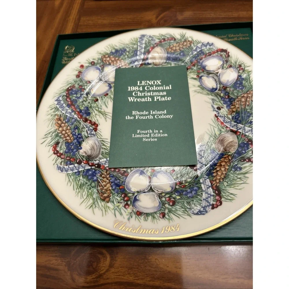 lenox colonial christmas‎ wreath plate Rhode Island Fourth Colony NIB 1984